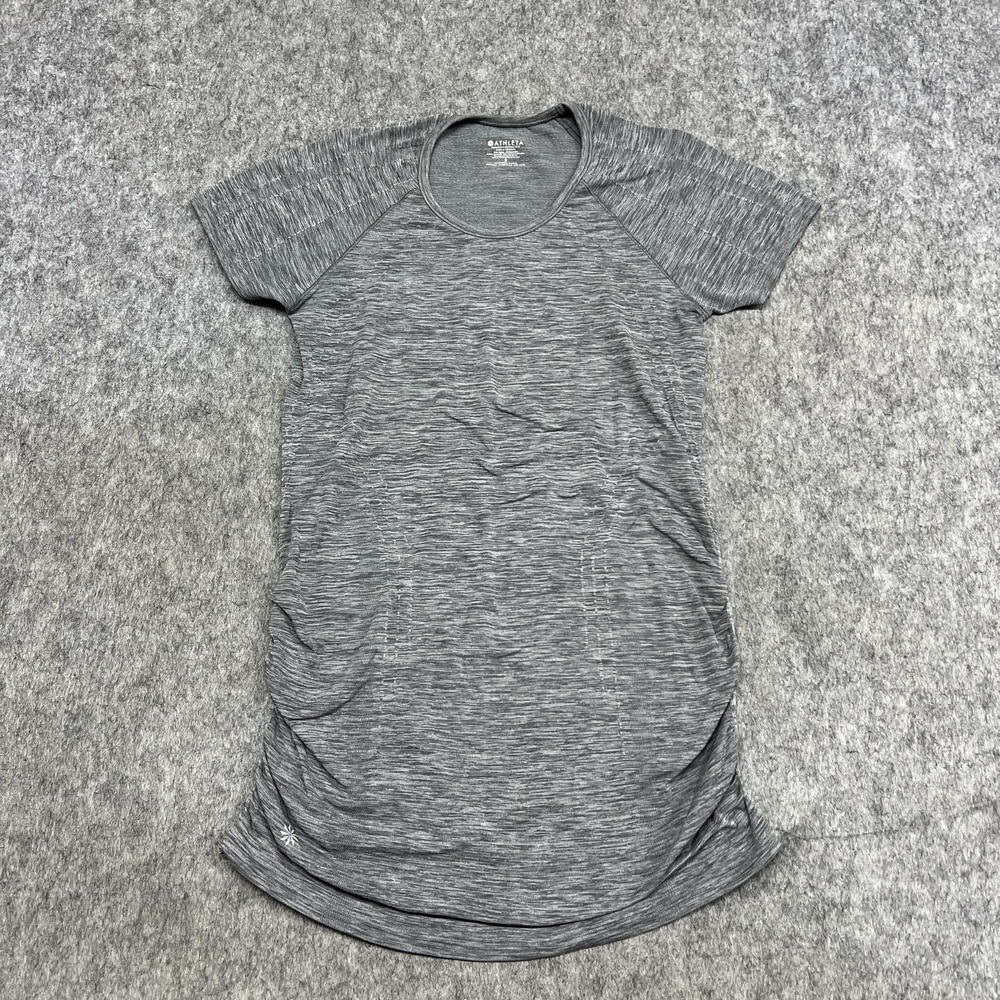 Athleta Shirt Womens S Gray Short Sleeve Ruched Athletic Seamless Activewear Top